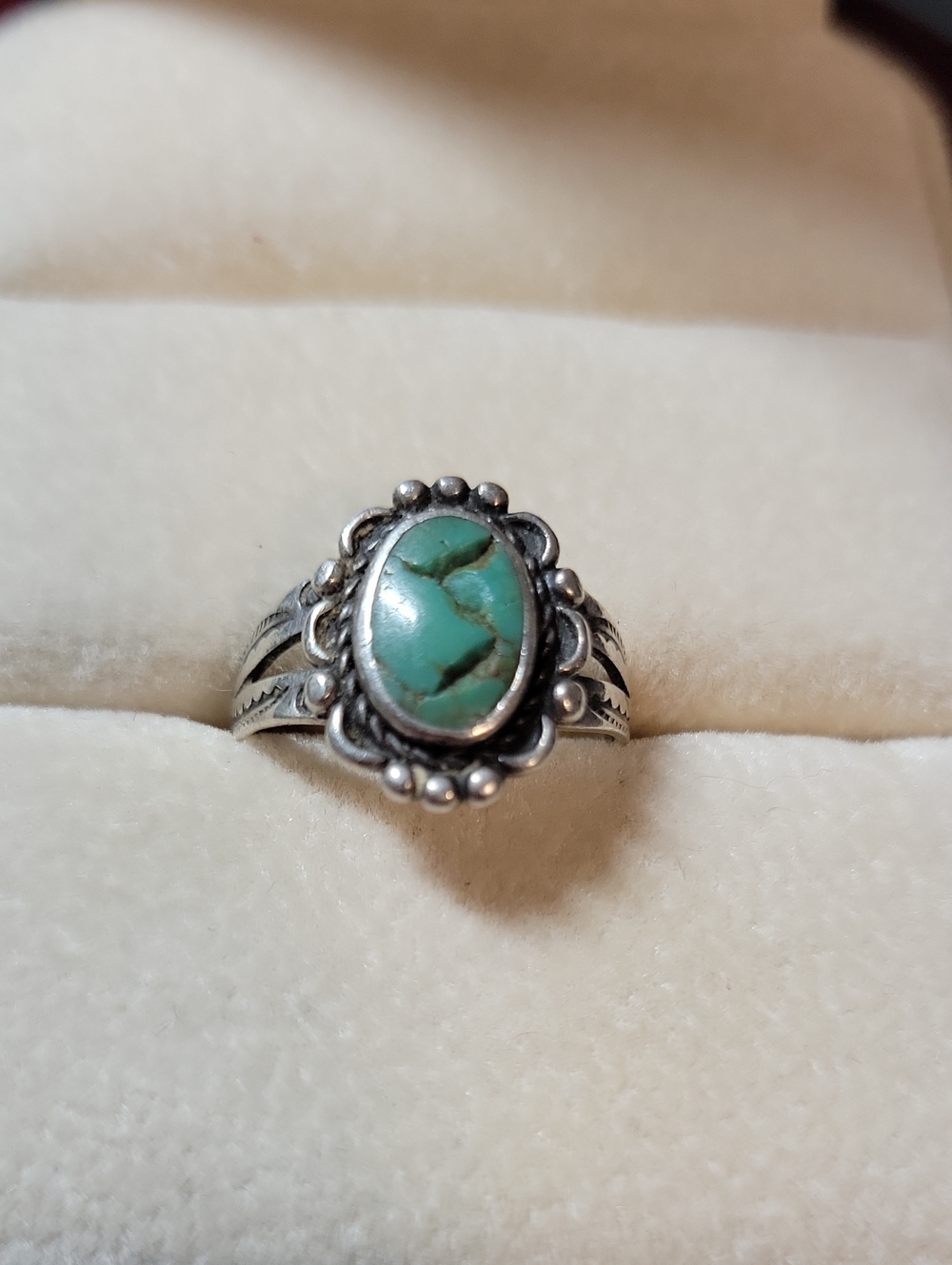 Vintage Turquoise Oval Sterling-Style Statement Ring - Green Stone